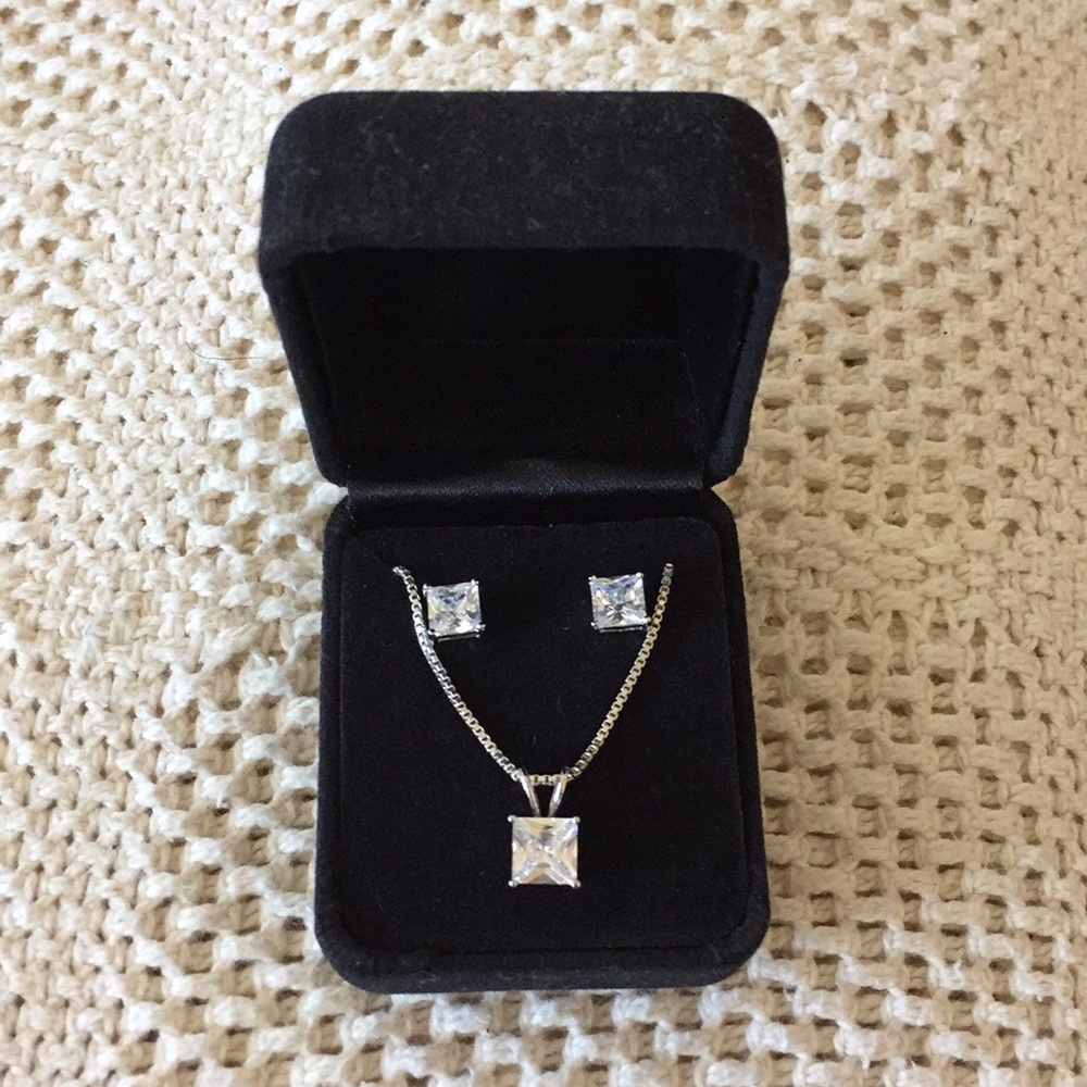 Square CZ Pendent and Earring Set